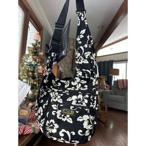 Aloha Spirit Wear Black White Floral Hobo Shoulder Bag Sling Purse boho revival
